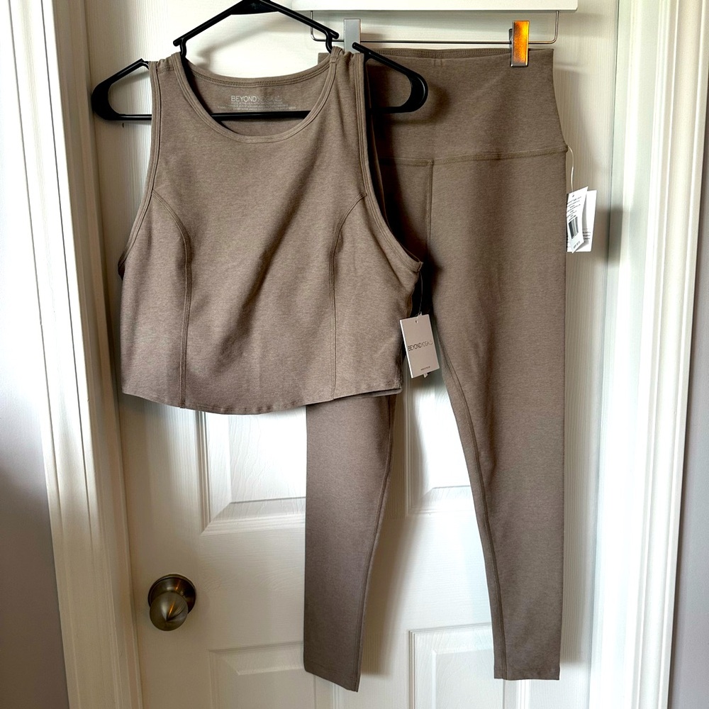Beyond Yoga Tan Crop Top and Leggings Set